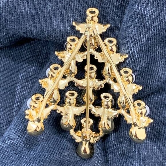 Designer Faux Diamond Pearl  Angel Christmas Tree Brooch by Avon - Picture 6 of 11